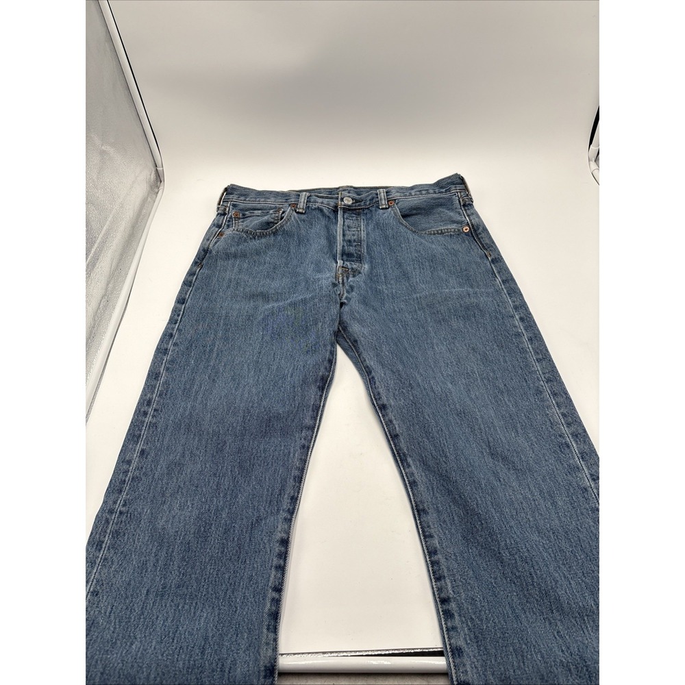 Levi's 501 Button Fly Blue Jeans Mens 34W 30L Used 2013 Faded Broke In Denim